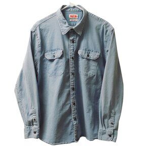Wrangler Button Up Shirt Mens Size XL Blue Flex for Comfort Long Sleeve HLD2SWL